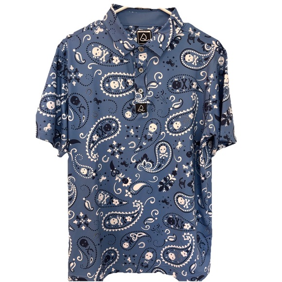 Deolax Mens Paisley Skull‎ Golf Polo Size M Preppy Athletic - Picture 1 of 6
